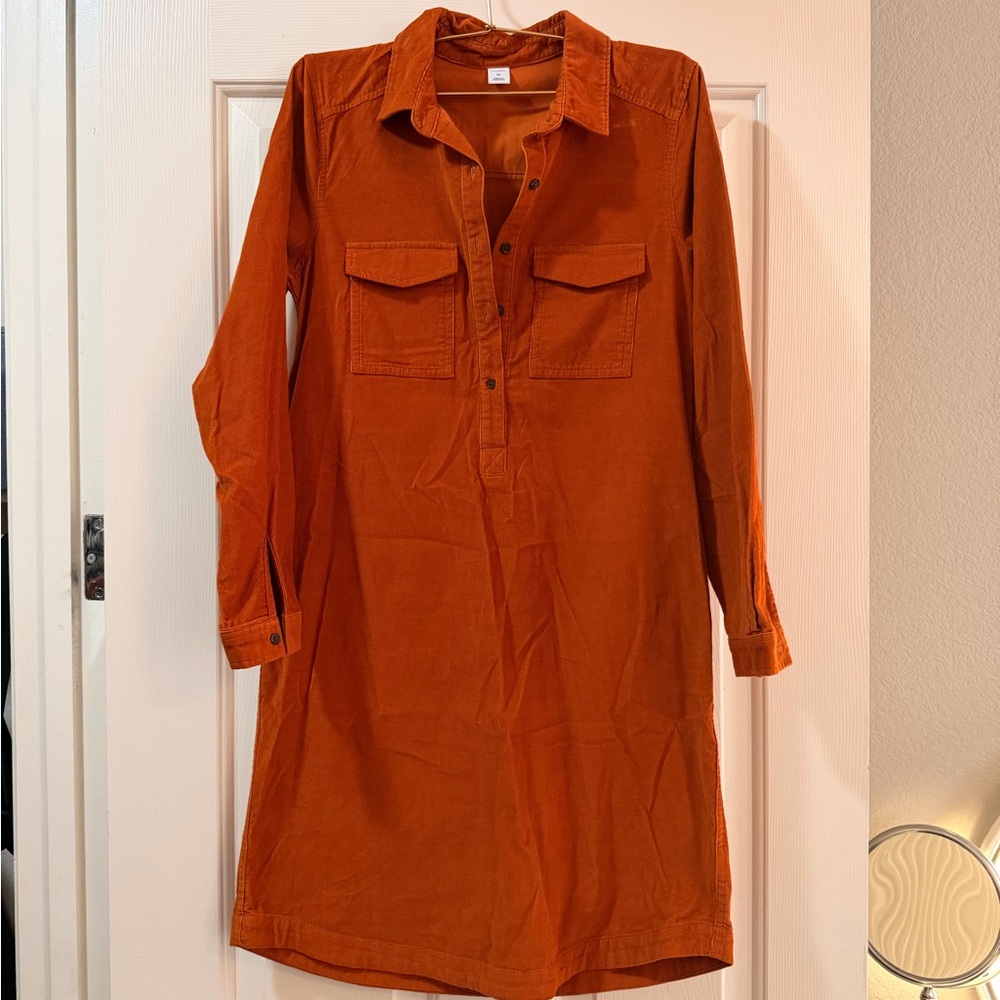 Old Navy Rust Corduroy Long-Sleeve Button-Front Shirt Dress